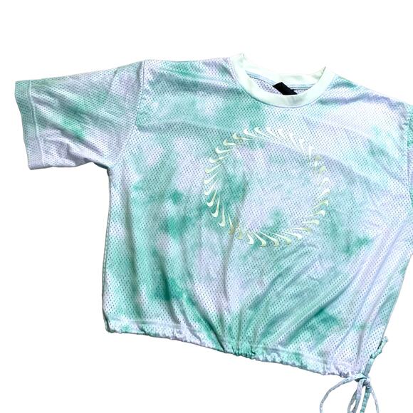 Nike Tie Dye Cropped Circle Swoosh Jersey Athletic Tee Shirt Medium - Picture 1 of 5